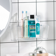 牙刷架免打孔卫生间刷牙杯套装透明漱口杯洗漱台家用壁挂置物架