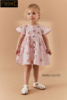 英国Next女童粉色竖条纹草莓连衣裙宽松纯棉裙子597-745