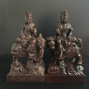 越南沉香木雕摆件 文殊普贤菩萨 佛像家居供奉实木雕刻木质工艺品