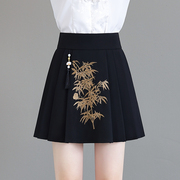 新中式黑色百褶短裙夏季高腰，显瘦大码小个子，国风a字马面半裙