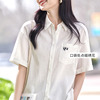娅丽达日系宽松白色亚麻衬衫，女士短袖夏季学院，风减龄休闲衬衣