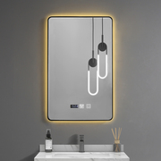 圆角铝合金边框卫生间防雾镜子酒店浴室镜带灯led智能镜洗手间镜