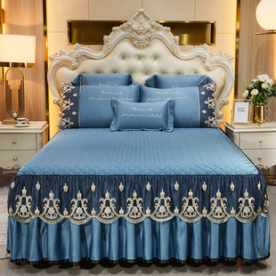 欧式夹棉床裙加厚纯色床单，床罩席梦思防滑床套三件套1.8m2.0米