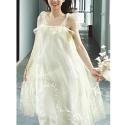 网纱刺绣系带裙子2023年夏季高级感修身显瘦新娘晨袍伴娘礼服