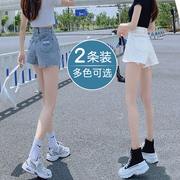 白色牛仔短裤女夏2023年薄高腰显瘦小个子a字破洞设计感热裤