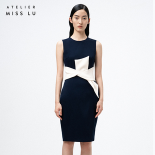 AtelierMissLu设计师品牌蝴蝶结系带连身裙通勤连衣裙