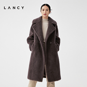 lancy朗姿2023冬季宽松版，颗粒羊毛外套女中长款品牌呢子大衣
