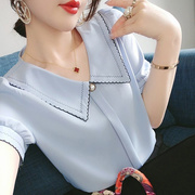 高货2024年韩版娃娃，领上衣夏季雪纺衫短袖女装，夏装设计感小众