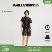 karllagerfeld卡尔拉格，斐黑色缕空蕾丝短袖，翻领衬衫女老佛爷