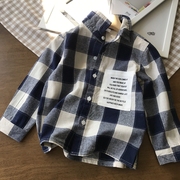 欧美风~帅酷好搭的大格子衬衫 100-160男童宝宝长袖棉布衬衣