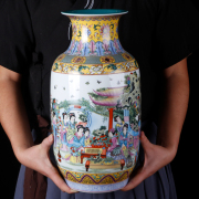 新中式陶瓷花瓶冬瓜，瓶十二金钗摆件景德镇玄关，博古架家居客厅装饰