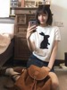 韩系甜美植绒小兔圆领针织T恤女夏季别致简约风修身显瘦上衣