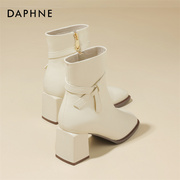 达芙妮daphne~短靴女2023马丁靴秋季高跟女鞋白色气质瘦瘦靴