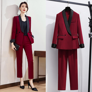 红色西服套装春秋ol气质，高端主持人商务正装工作服女士职业装西装