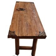 老榆木茶桌风化木板原木吧台桌复古老榆木实木圆桌餐桌老门板茶q.