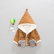 宝宝秋冬装加绒加厚外套，0-1-3岁2男童韩版纯棉，上衣婴儿保暖棉衣潮