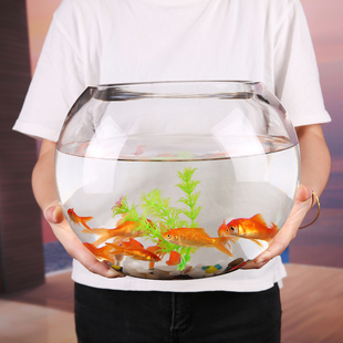 创意圆形玻璃鱼缸透明大号，桌面加厚乌龟缸金鱼缸，水培客厅风水招财