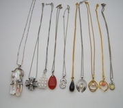 海外vintage天然宝石母贝玛瑙珍珠 日本编织镂空复古锁骨项链吊坠