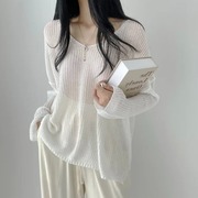 韩国chic夏季慵懒风，宽松百搭透视薄款冰丝，防晒针织衫套头罩衫上衣