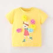 女童洋气上衣欧美风儿童，黄色打底衫夏季宝宝，圆领短袖t恤8