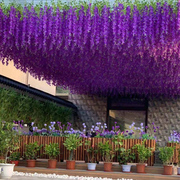 仿真紫藤花串塑料拉花植物，户外悬挂垂网格，长廊吊顶拱门假花条装饰