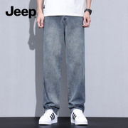 jeep吉普牛仔裤男直筒，2024高级潮流，男裤水洗浅色美式男款裤子