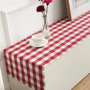 格子桌旗电视柜茶几餐桌棉麻布艺桌布红格子长方形小清新现代北欧
