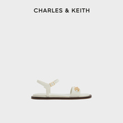 CHARLES&KEITH春夏女鞋CK1-70380993复古绗缝一字带平跟凉鞋女