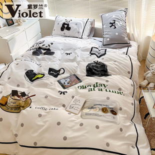 紫罗兰ins风纯棉大版数码印花床品套件40S贡缎床单被套床上四件套