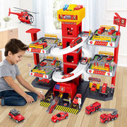 北欧时光儿童轨道车停车场，玩具车小汽车，套装车消防警察3-4岁儿童6