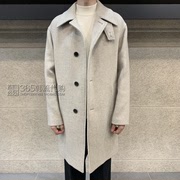 Liberclassy韩国23年冬季乳白色翻领单排扣羊绒混纺羊毛大衣