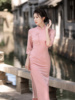 新中式改良版粉红色旗袍女2024年春季气质优雅甜美连衣裙长裙