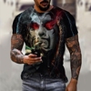 外贸2022欧美时尚3D数码印花T恤男式圆领骷髅头系修身上衣短袖T恤