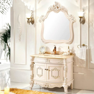 欧式橡木浴室柜组合实木洗脸盆柜双盆大理石洗漱台盆卫浴智能镜柜