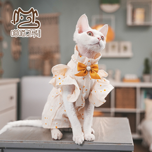 2023年夏季纯棉布无毛猫斯芬克的德文宠物猫衣服公主风可爱连衣裙