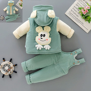 宝宝冬季套装0-1岁男婴儿，棉衣秋冬保暖加厚棉袄棉服背带裤三件套