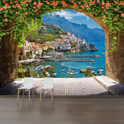 3d立体视觉延伸空间壁纸，欧式鲜花风景墙纸，咖啡厅背景墙装饰壁画