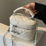 法式小香风设计手提盒子包2023菱格链条水桶包时尚(包时尚)质感斜挎包