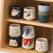 日式复古彩绘陶瓷茶杯直身杯手绘和风酒杯喝茶水杯杯子单个小茶杯