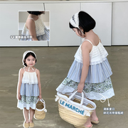 女童吊带蛋糕裙夏装，2024韩版洋气儿童背心裙森系，夏季女宝裙子