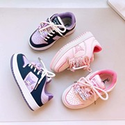 9女童板鞋紫粉色卡通，扣小女孩休闲鞋2024春儿童运动单鞋低帮26-37