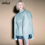 4MILE设计师品牌 胶囊系列 灰色兔耳领长绒羊驼毛外套短大衣