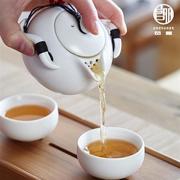 日式定窑茶壶茶杯陶瓷一壶二杯茶道套装小号简约竹制茶盘功夫茶具