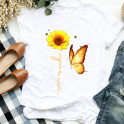女士蝴蝶向日葵水彩90年代风格可爱印花T恤女装T恤女上衣图案T恤