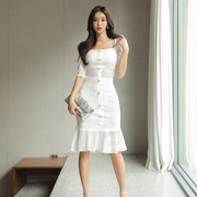 御姐轻熟风鱼尾裙套装，两件套女夏装高级感修身长，款白色蕾丝连衣裙