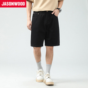 Jasonwood/坚持我的夏季水洗纯棉牛仔中裤直筒休闲潮流复古裤子男