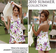 金格尔 韩版设计连体裙式泳衣 紫色修身遮小肚 1053