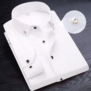 春季长袖衬衫男士商务，修身休闲免烫潮流韩版职业，正装短袖白色衬衣