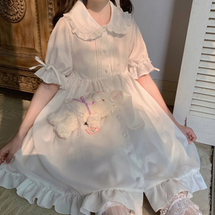 日系娃娃领连衣裙女小个子春夏季白色泡泡袖，可爱甜美显瘦仙女裙子