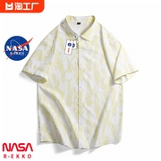 NASA联名日系慵懒风短袖衬衫男夏季宽松垂感冰丝衬衣潮牌情侣外套